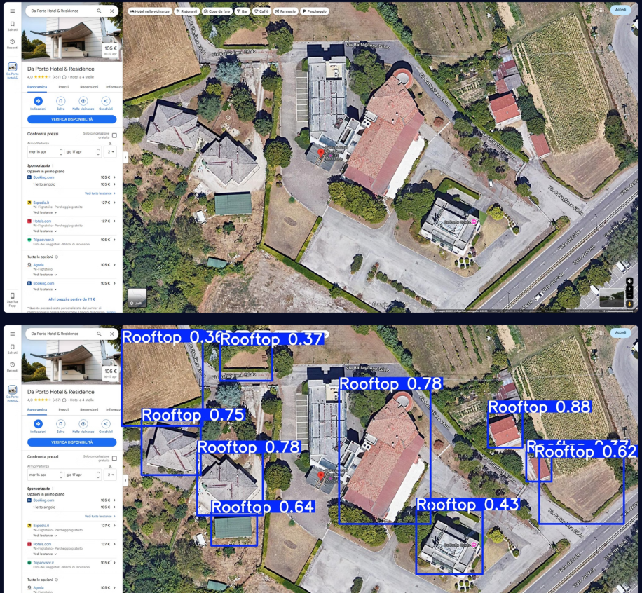 Satellite view of rooftops analyzed for solar potential using cloud AI tools